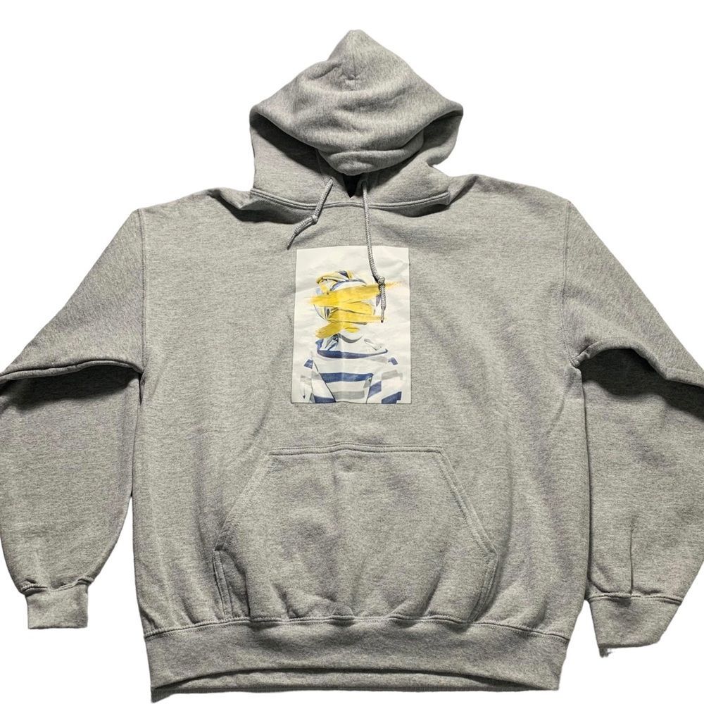 Gildan Heavy Blend Men's Graphic Print Gray String Hoodie Sweatshirt